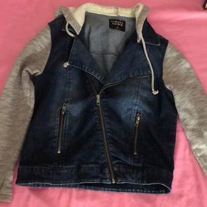 A Jean Jacket w/ sweatshirt sleeves.